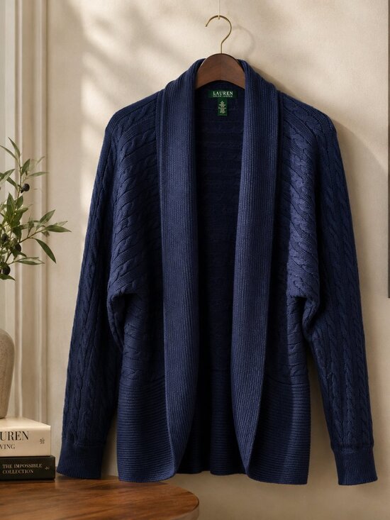Lauren Ralph Lauren Sweaters - Lauren Ralph Lauren Navy  Cable Knit Shawl Collar Open Cardigan